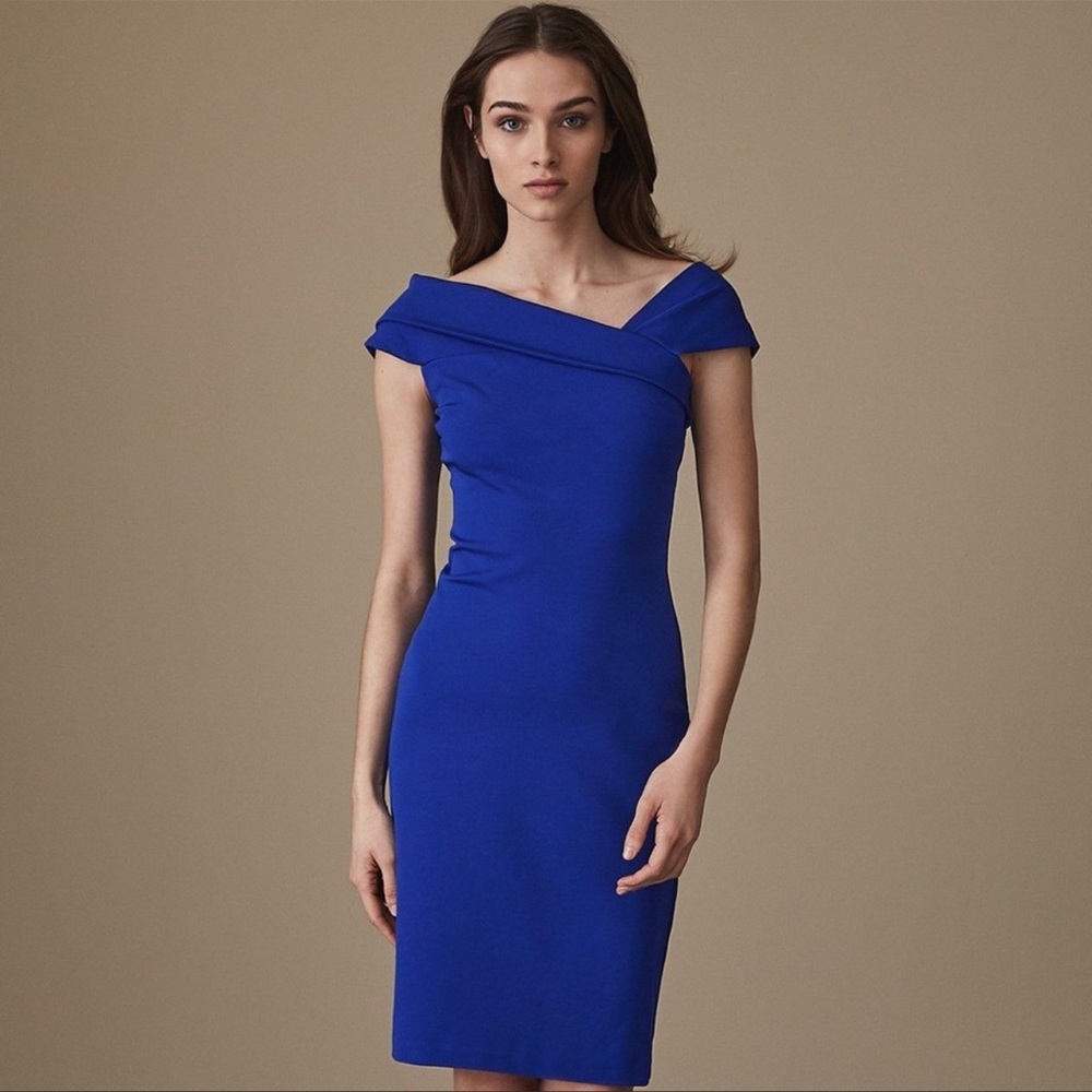 Reiss off shoulder bodycon cobalt blue mini dress
